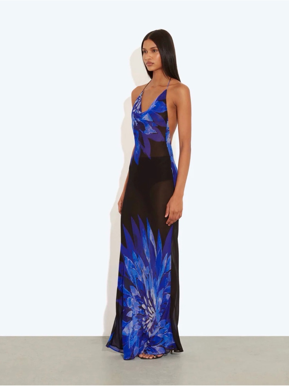 Rat & Boa Black Maxi Dress with Blue Floral Print
